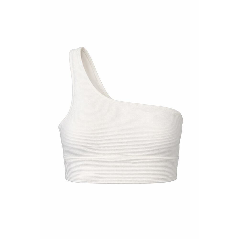 Old Navy One Shoulder Crop Top White Ribbed Stretch Sleeveless Womens Small - Picture 2 of 9